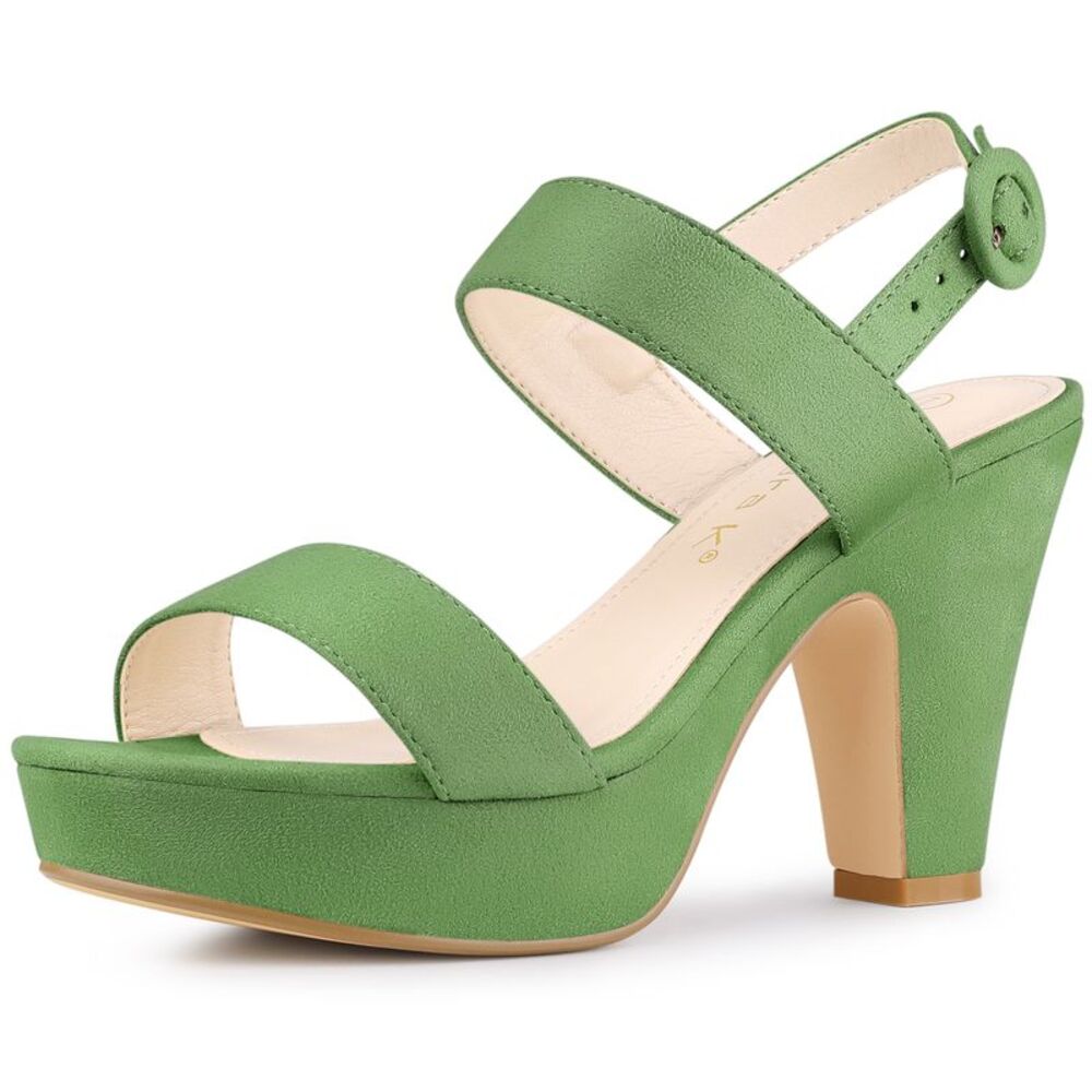 Slingback Suede Platform Heels Chunky Heel Sandals Olive Green